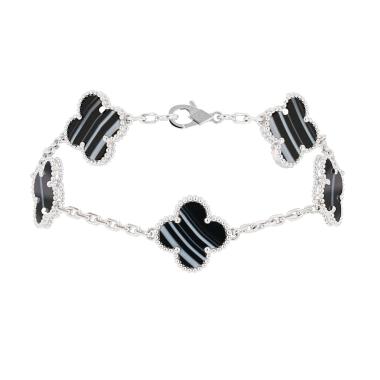 Van Cleef & Arpels Vintage Alhambra bracelet in white gold and vein onyx