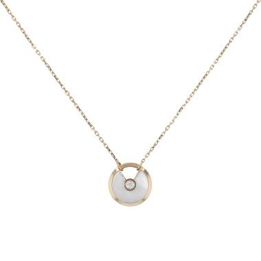 Cartier Amulette small model necklace in yellow gold, diamond and white mother of pearl (Turbo Marmoratus)