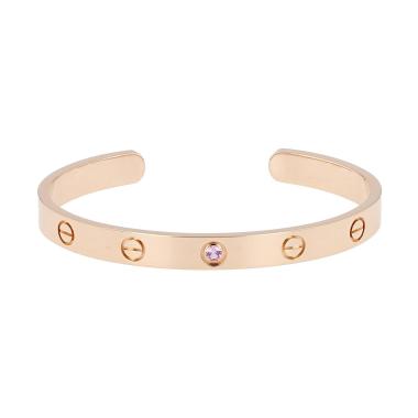 Brazalete abierto Cartier Love ouvert de oro rosa y zafiro rosa