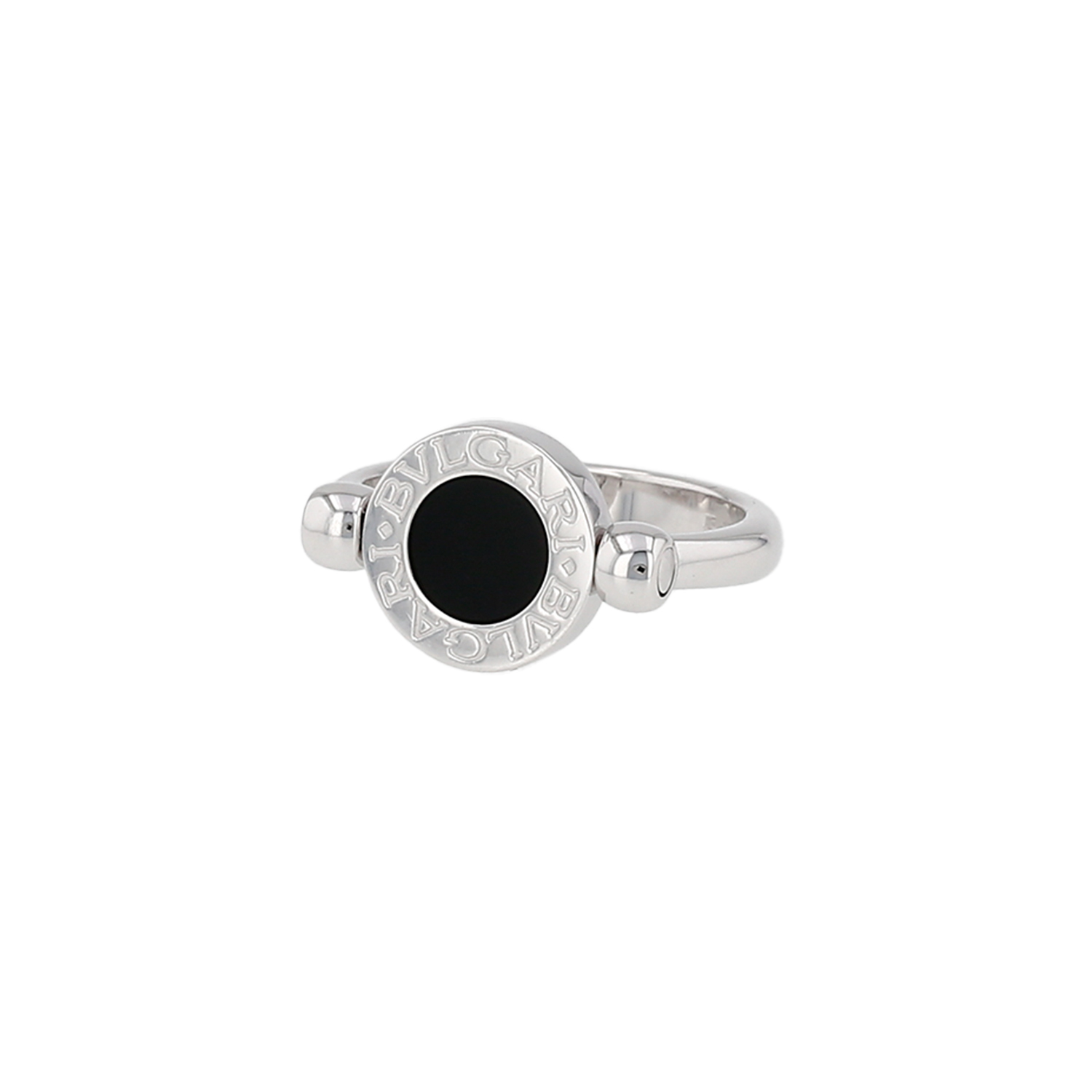 Twisted Bulgari Bulgari Bulgari ring in white gold, diamonds and onyx - Detail D1