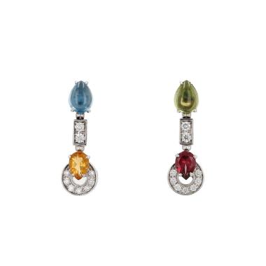 Paire de boucles d'oreilles Bulgari Allegra en or blanc, pierres de couleurs et diamants