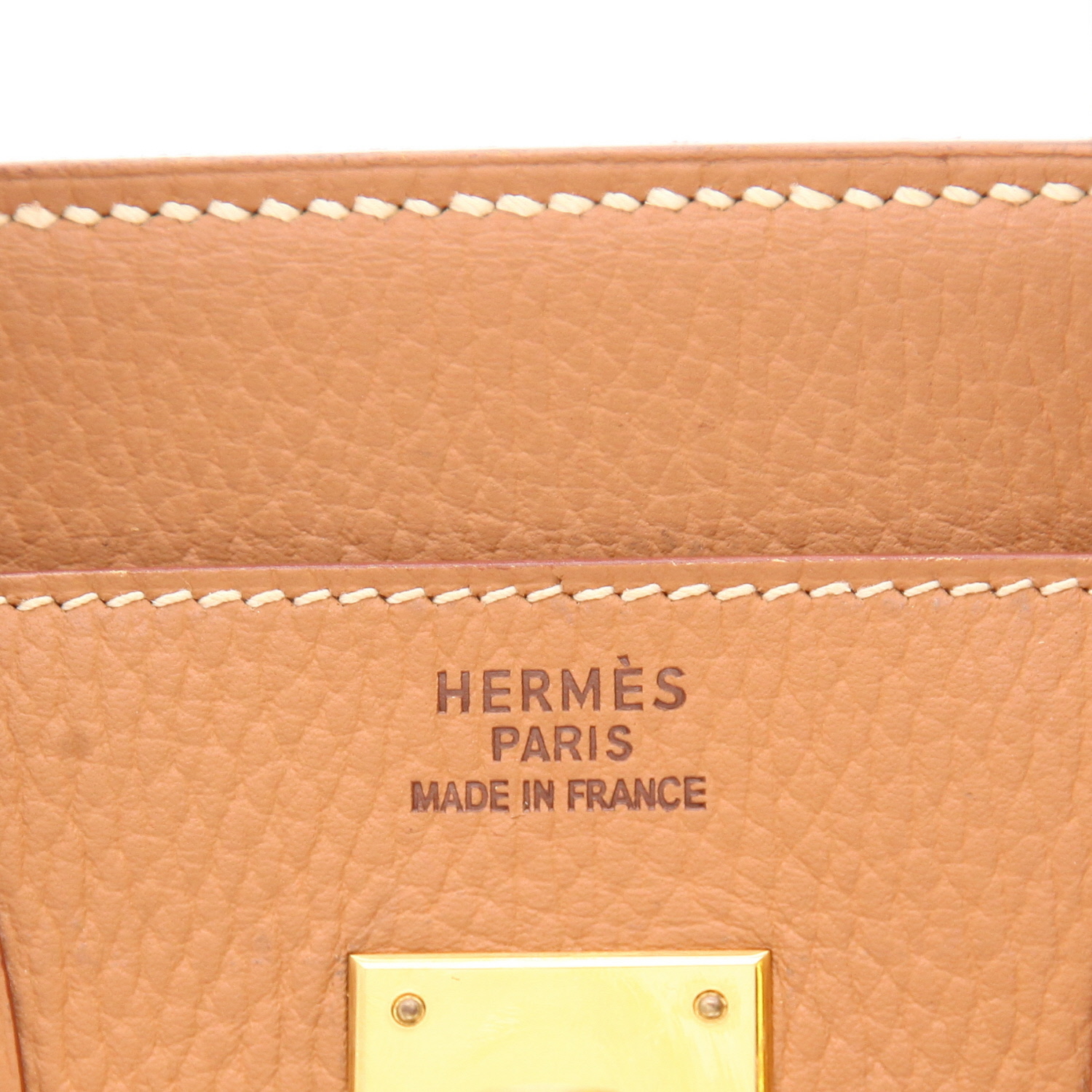 Bolso de mano Hermès  Haut à Courroies 32 cm en cuero Ardenne color oro - Detail D2