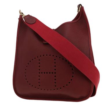 Sac bandoulière Hermès  Evelyne en cuir Ardenne rouge H