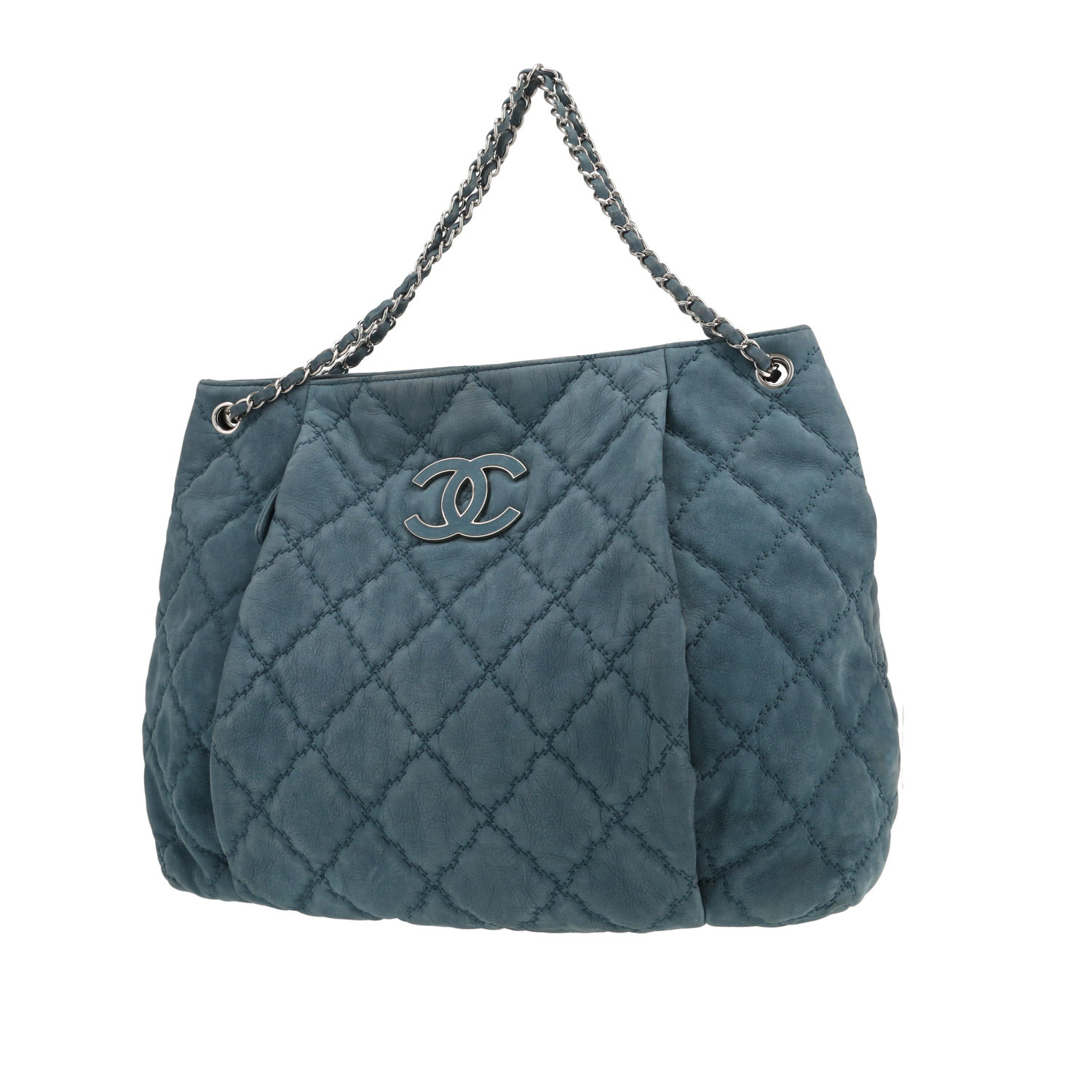 Chanel   large model  shopping bag  in blue quilted leather - Detail D4