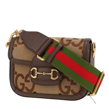 Bolso bandolera Gucci  1955 Horsebit en tejido "sûpreme GG" beige y cuero marrón