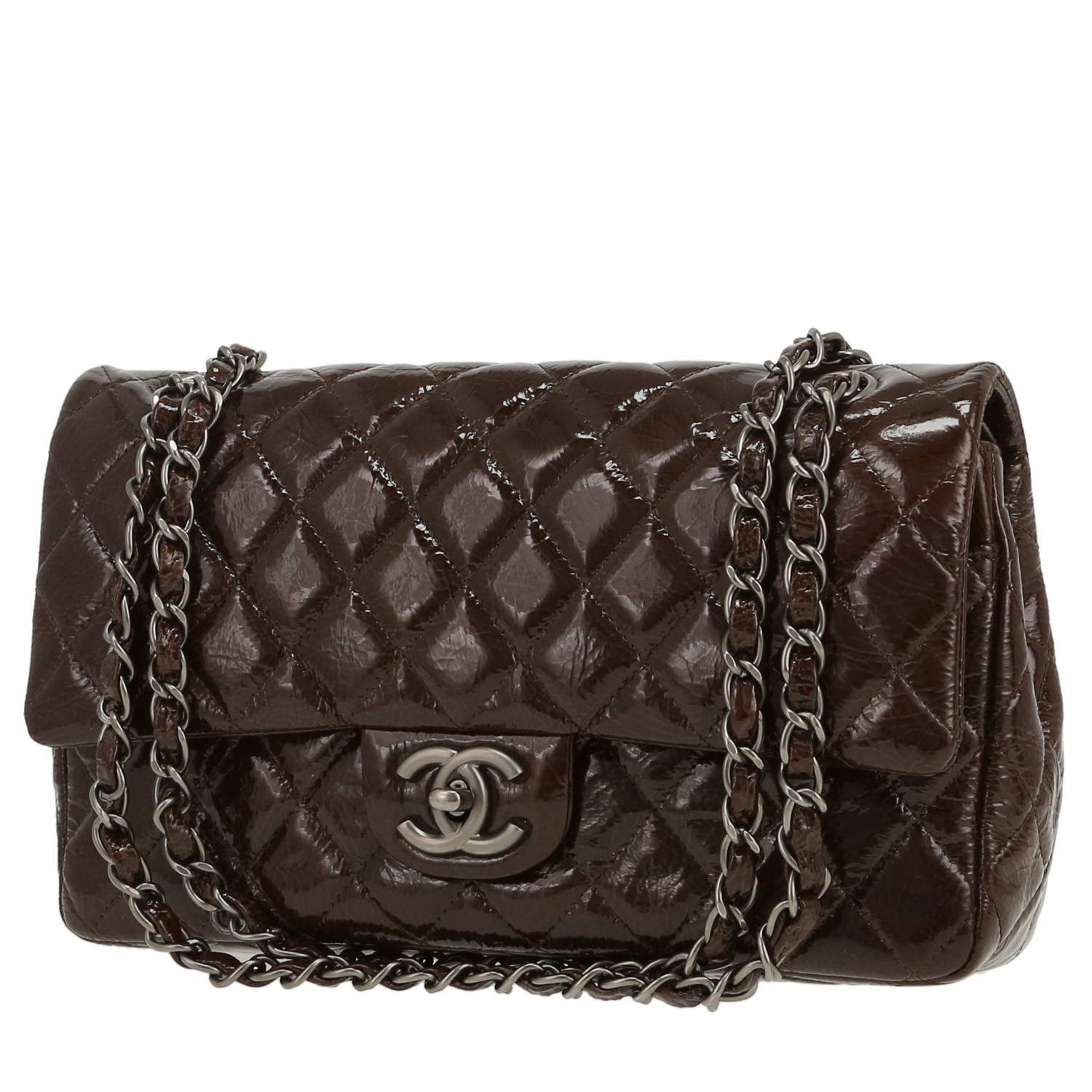 Sac Chanel Classic Flap cuir matelassé marron occasion Sac Chanel Classic Flap cuir matelassé marron occasion
