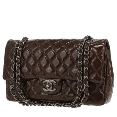 Borsa Chanel  Timeless Classic in pelle verniciata e foderata marrone