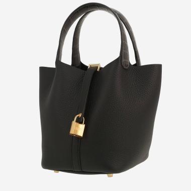 Hermès  Picotin 18 cm handbag  in black leather taurillon clémence  and grey Graphite alligator