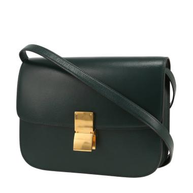 Bolso de mano Celine  Classic Box modelo mediano  en cuero verde