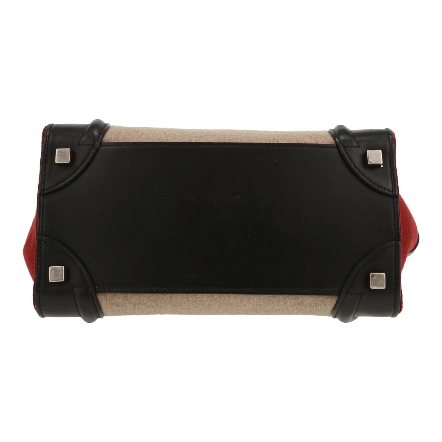 Sac à main Celine  Luggage en toile bordeaux et beige et cuir noir - Detail D1