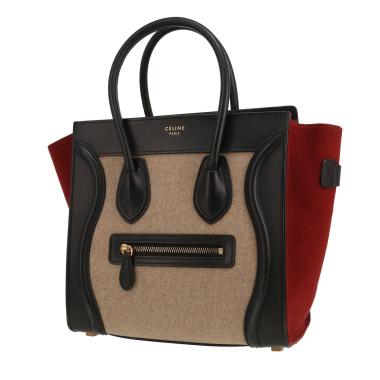 Borsa Celine  Luggage in tela bordeaux e beige e pelle nera