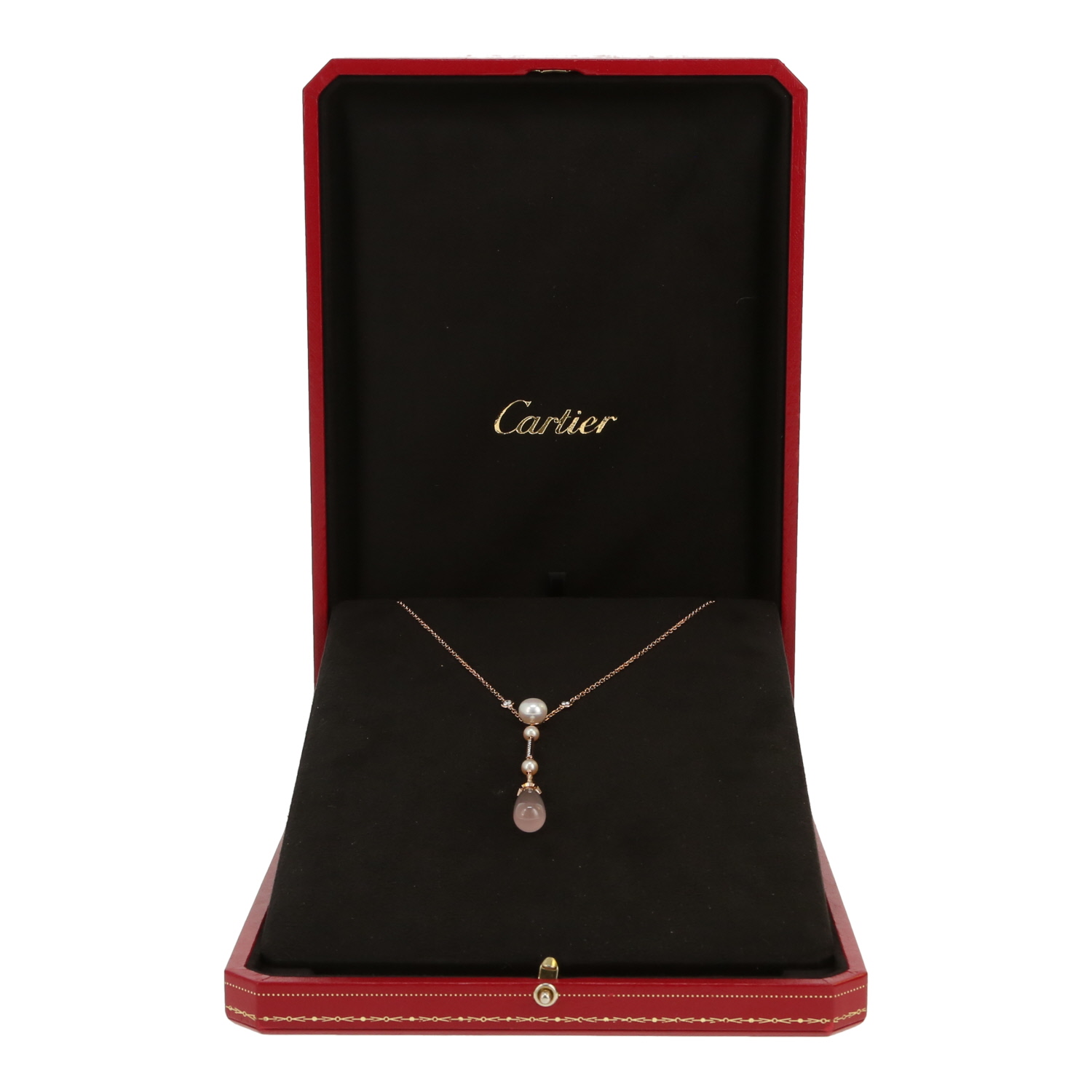 Collier Cartier Monica Bellucci en or rose, quartz rose, perles et diamants - Detail D2