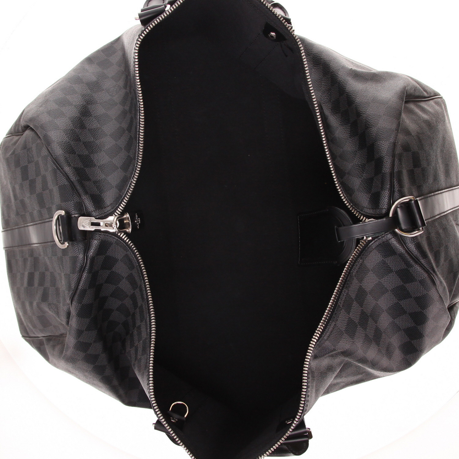 Louis Vuitton Keepall 55 travel bag in Graphite Damier canvas and black leather - Detail D3