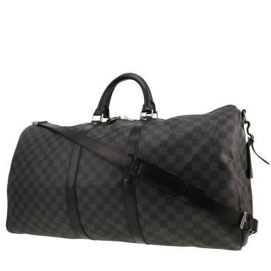 Borsa da viaggio Louis Vuitton Keepall 55 in tela Damier Graphite e pelle Noir
