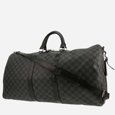 Borsa da viaggio Louis Vuitton Keepall 55 in tela Damier Graphite e pelle Noir