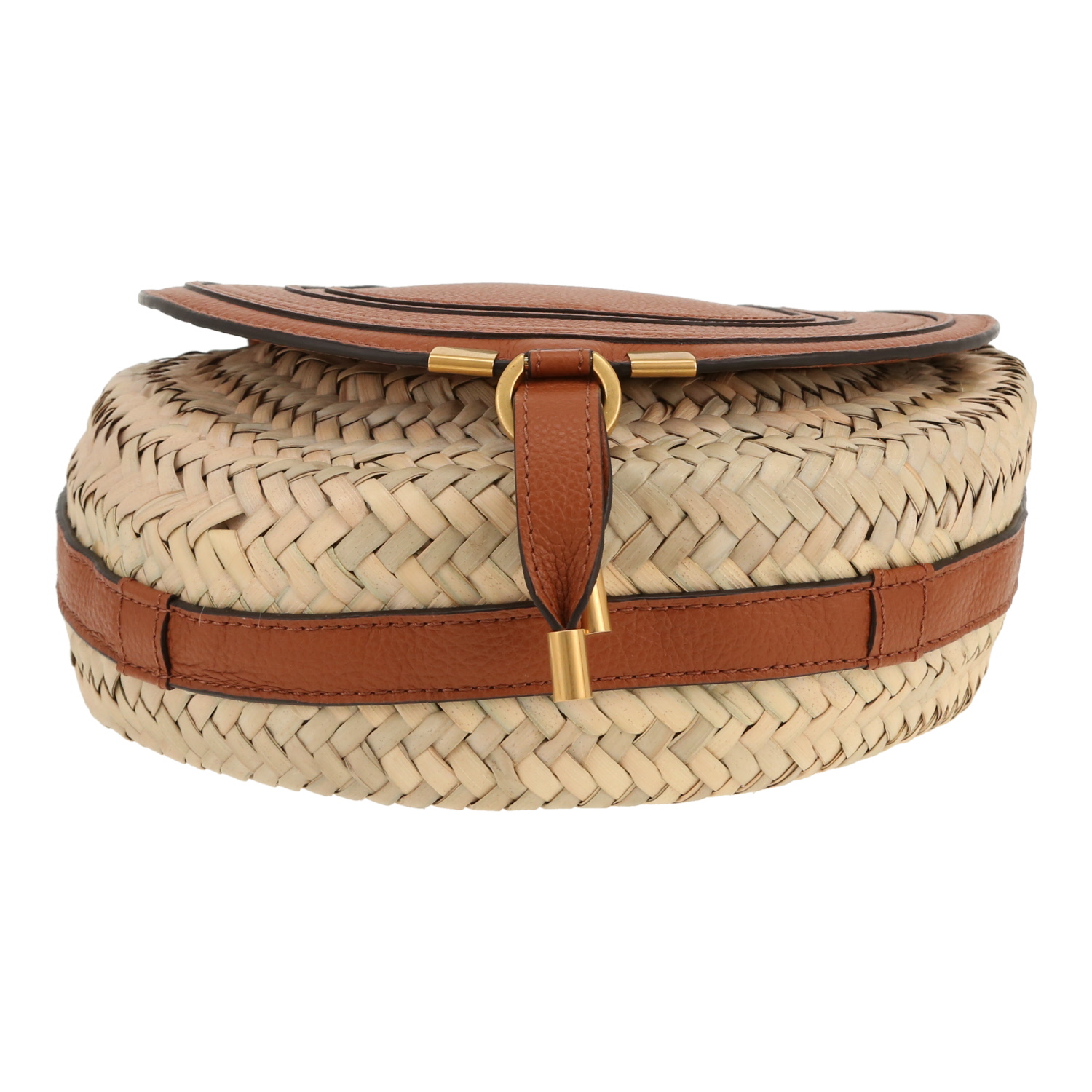 Sac bandoulière Chloé  Marcie en raffia beige et cuir marron - Detail D1