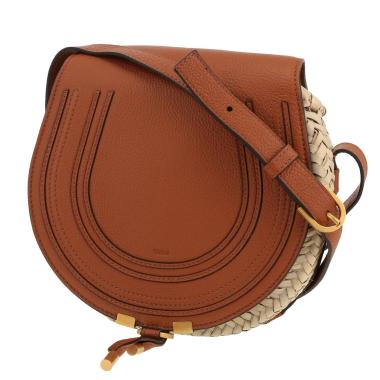 Sac bandoulière Chloé  Marcie en raffia beige et cuir marron