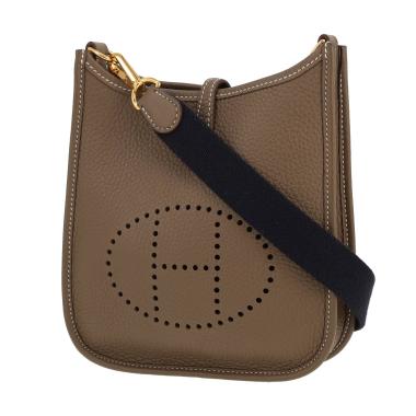 Bolso bandolera Hermès  Mini Evelyne en cuero taurillon clémence marrón etoupe