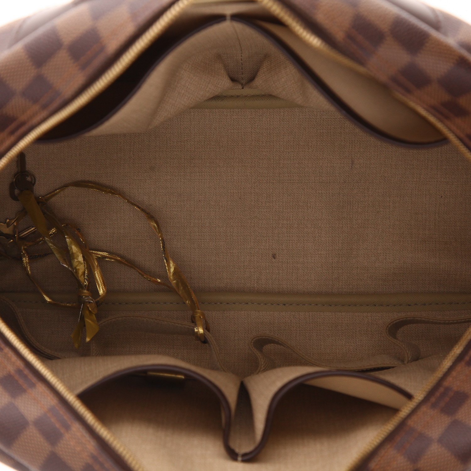 Borsa Louis Vuitton Deauville in tela Damier Ébène e pelle marrone - Detail D3