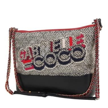 Borsa a tracolla Chanel  Gabrielle  modello grande  in tela jersey nera e bianca e pelle nera