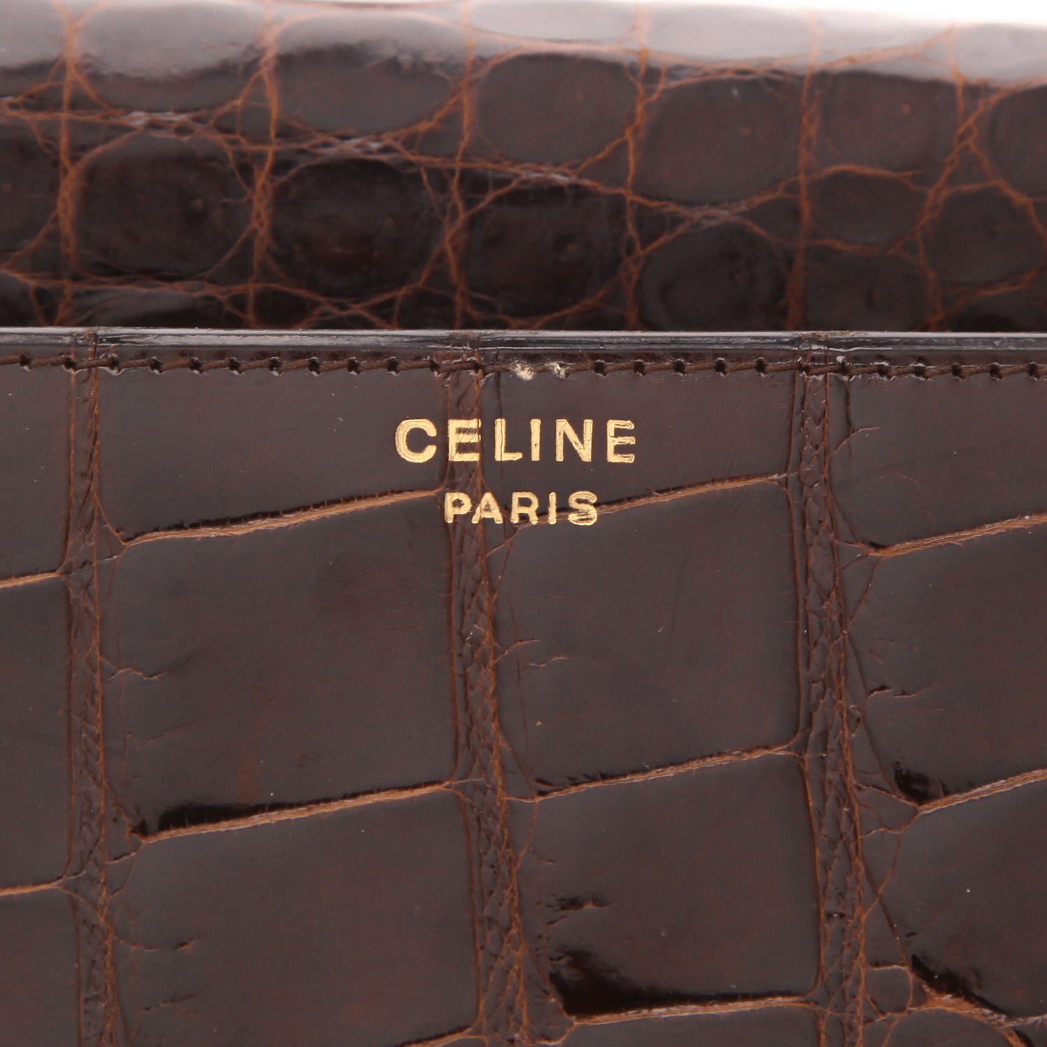 Bolso de mano Celine  Horse Carriage en cocodrilo marrón - Detail D2