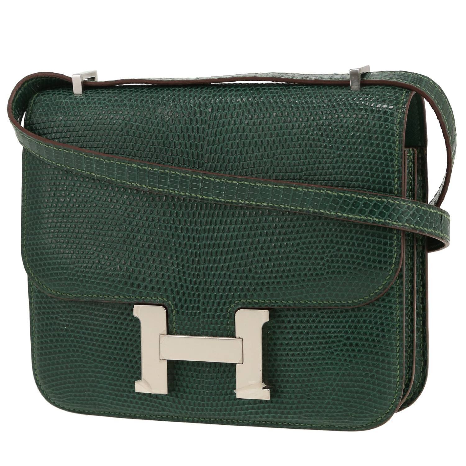 Sac à main Hermès Constance 18 cm en lézard vert