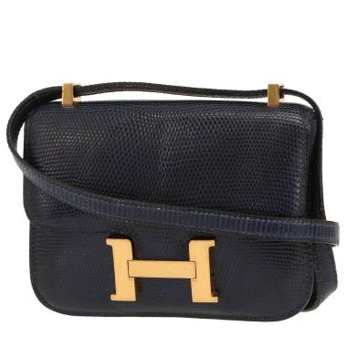 Hermès  Constance micro shoulder bag  in navy blue lizzard