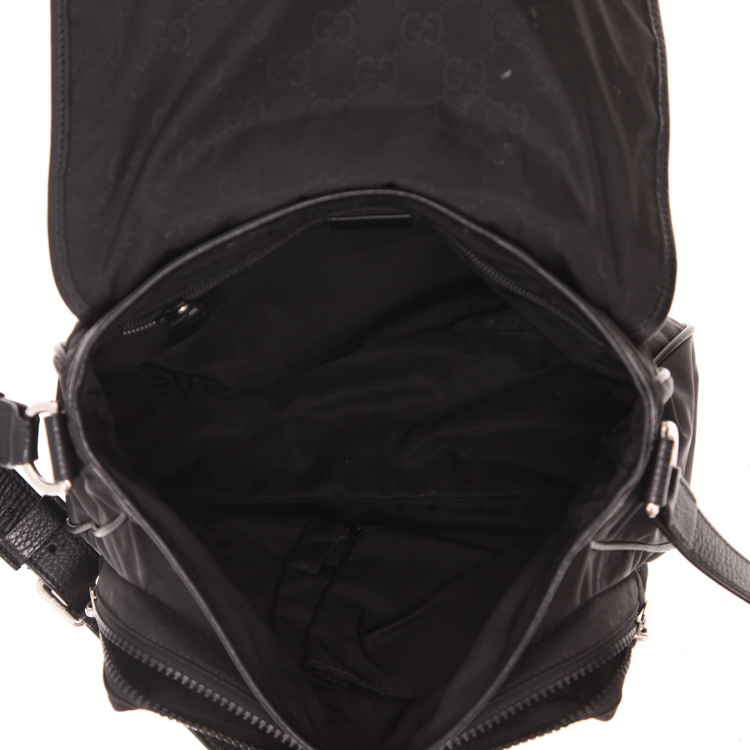 Sac bandoulière Gucci  Messenger en toile noire et cuir noir - Detail D3