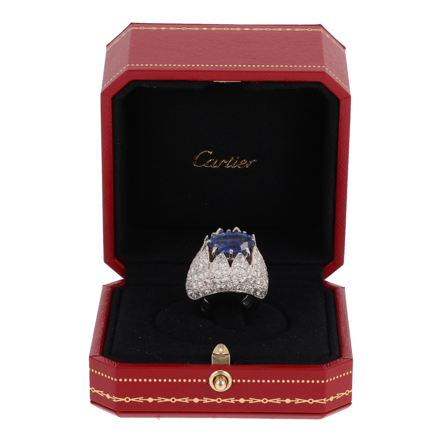 Sortija Montura Cartier de platino, diamantes y zafiro de Ceilán no calentado - Detail D2