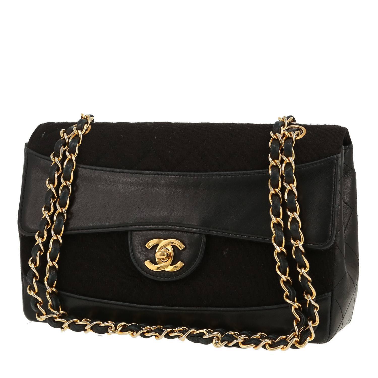 Sac Chanel Timeless Vintage 1991 Toile Cuir Noir Occasion Sac Chanel Timeless Vintage 1991 Toile Cuir Noir Occasion