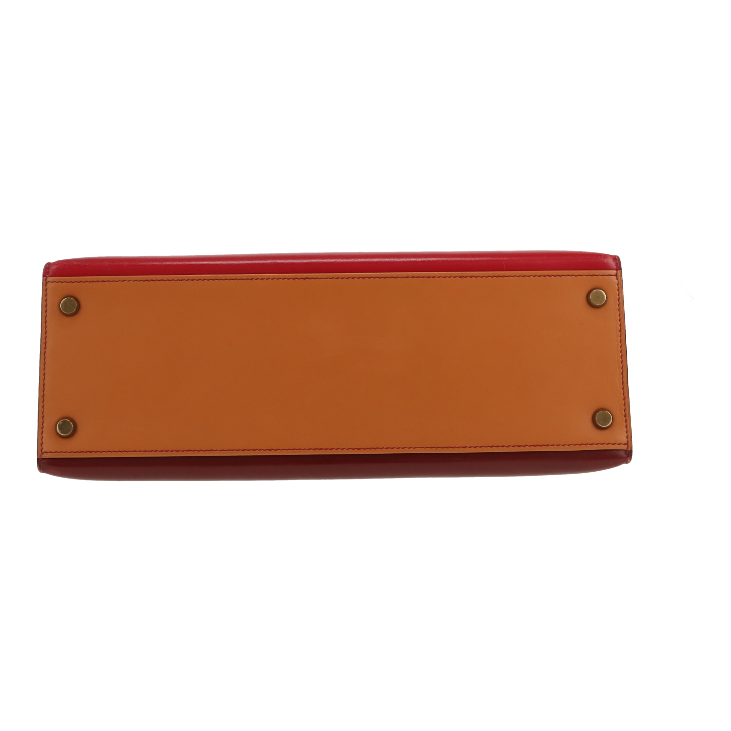 Bolso de mano Hermès  Kelly 32 cm en cuero box rojo color burdeos y color oro - Detail D1