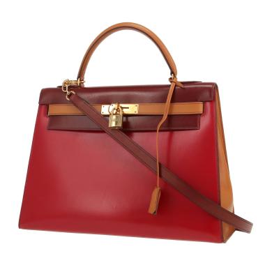 Sac à main Hermès  Kelly 32 cm en cuir box rouge bordeaux et gold