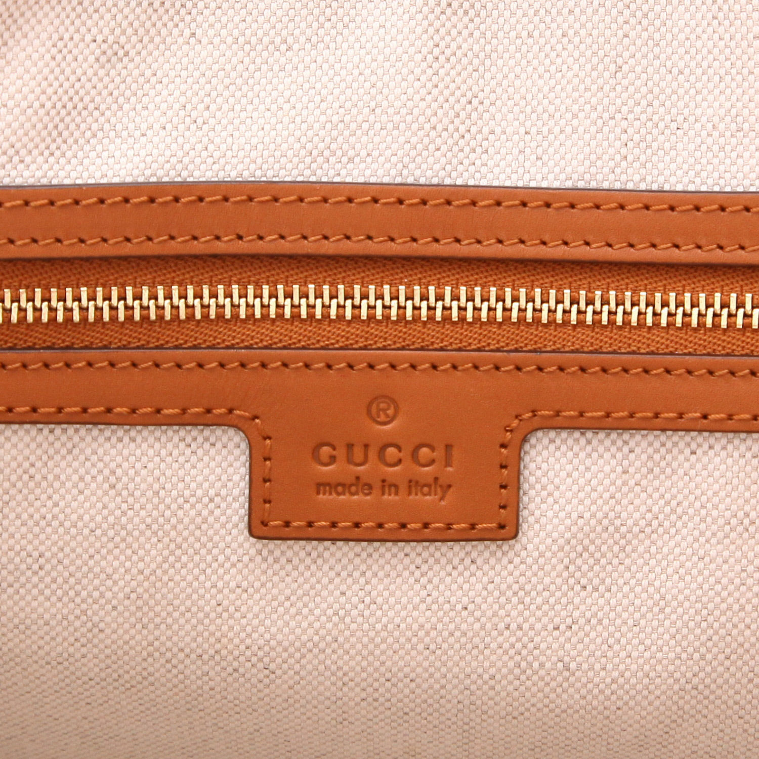Gucci Interlocking G tote bag in orange canvas and brown leather - Detail D2