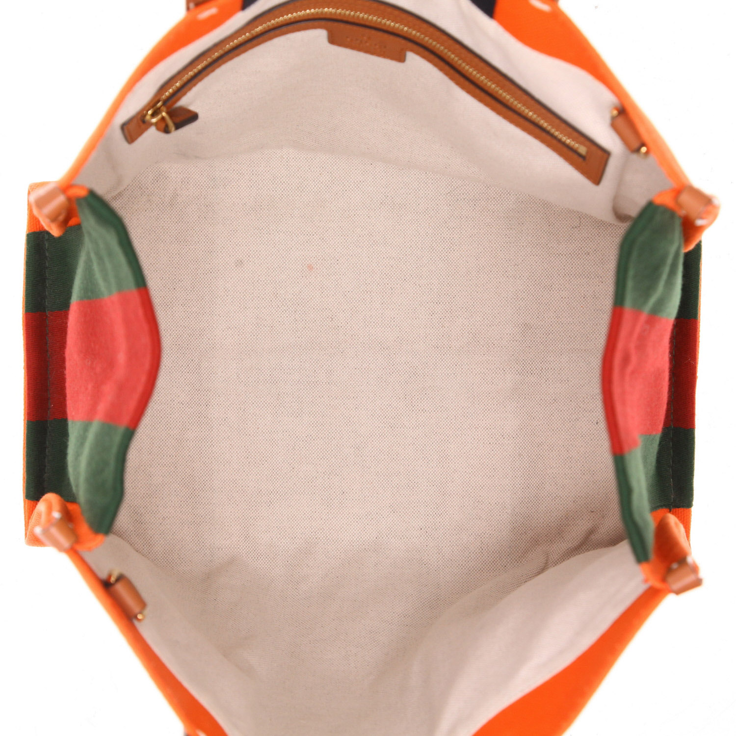 Borsa shopping Gucci Interlocking G in tela arancione e pelle marrone - Detail D3