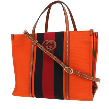 Bolso de mano Gucci Interlocking G de lona naranja y piel marrón