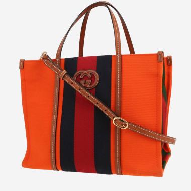 Sac cabas Gucci  Interlocking G en toile orange et cuir marron