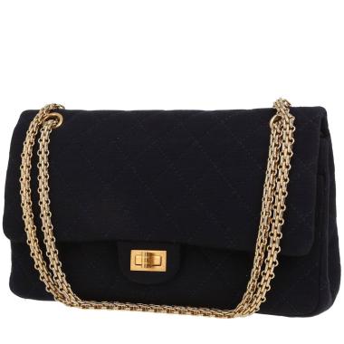 Sac à main Chanel  2.55 grand modèle  en toile matelassée bleu-marine