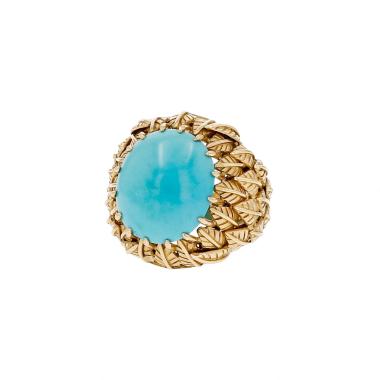 Anello Vintage 1970's in oro giallo e turchese