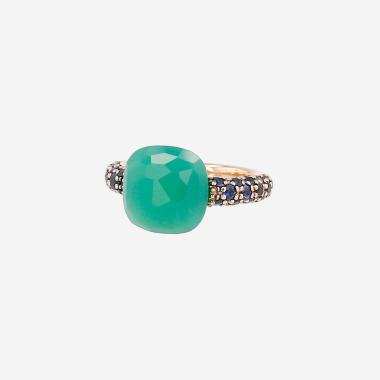 Pomellato Capri ring in pink gold, chrysoprase and sapphires