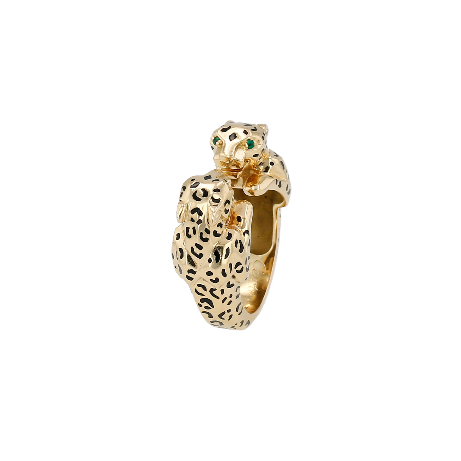 Bague Cartier Panthère en or jaune, émeraude et laque noire - Detail D1