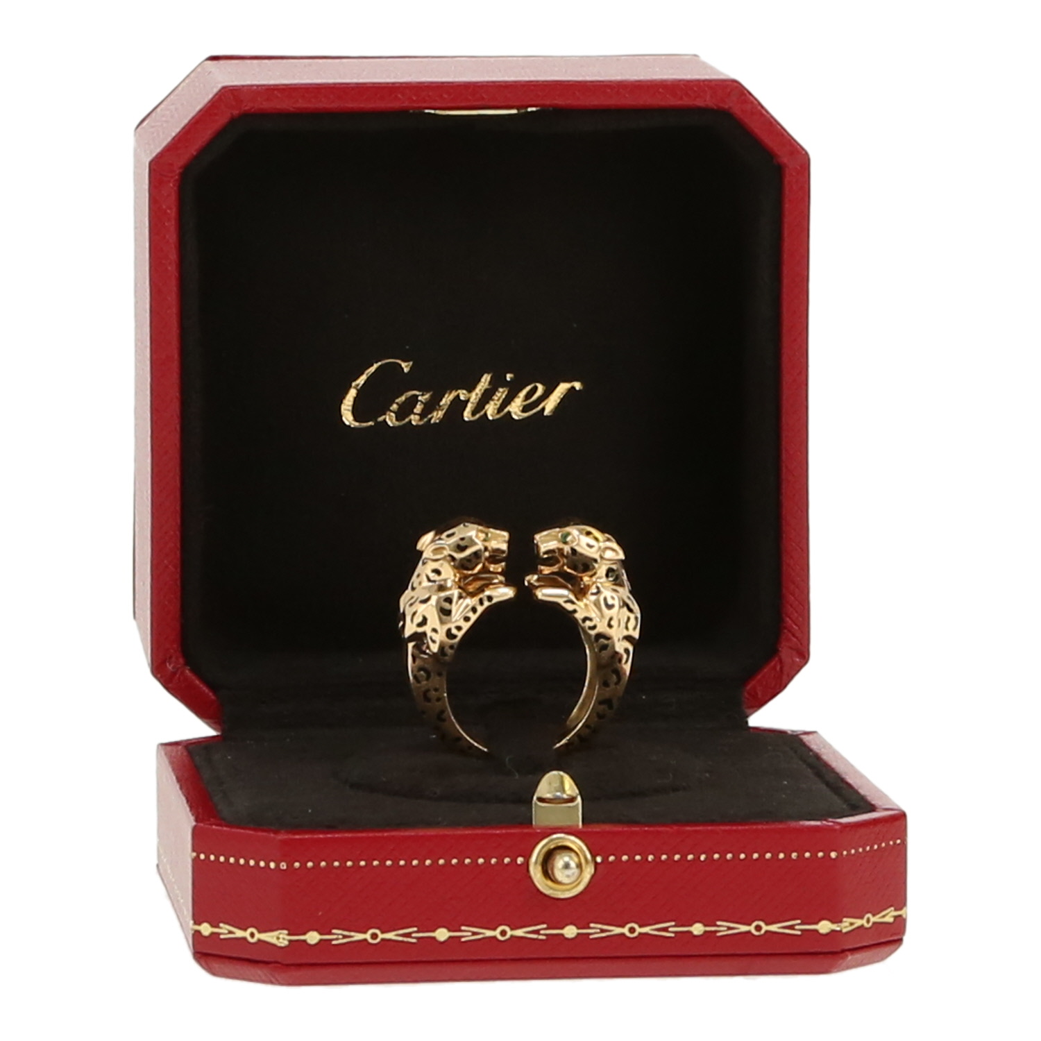 Anillo Cartier Panthère de oro amarillo, esmeralda y laca negra - Detail D2
