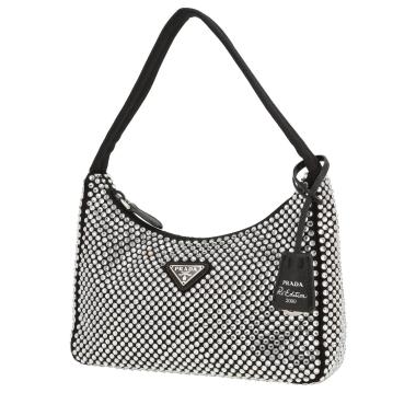 Sac à main Prada  Re-Edition 2000 en toile noire à cristaux