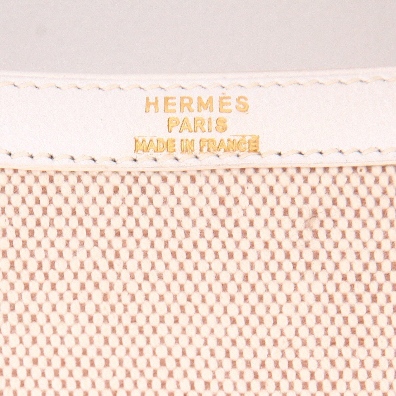 Sac à main Hermès  Vintage en cuir blanc et toile beige - Detail D2