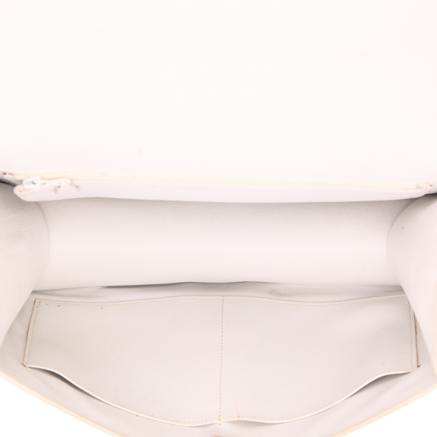 Bolso de mano Hermès  Vintage en cuero blanco y lona beige - Detail D3