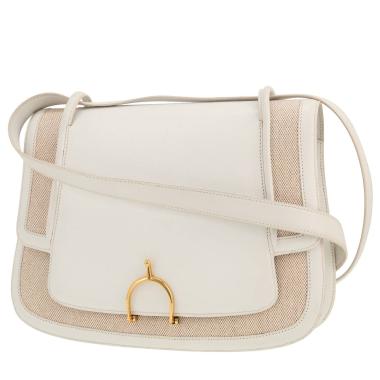 Sac à main Hermès  Vintage en cuir blanc et toile beige