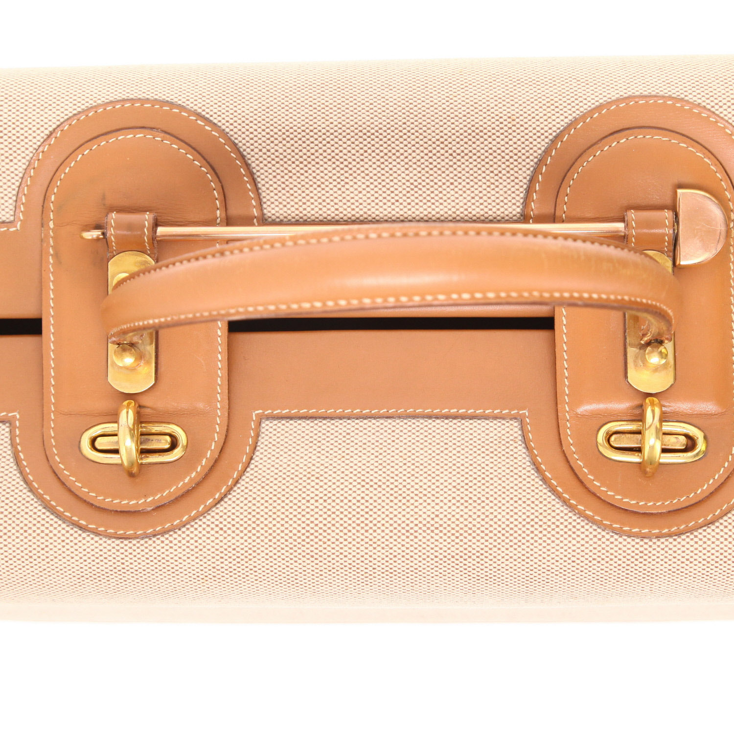 Malette Hermès   en toile H et cuir marron - Detail D4