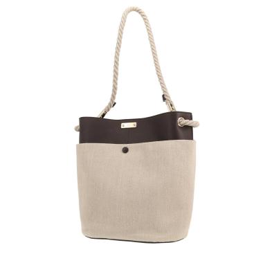 Chloé   handbag  in beige canvas  and brown leather