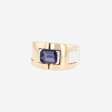 Hermès  ring in yellow gold, silver and iolite