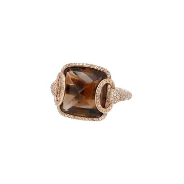 Hermès Nausica ring in pink gold, diamonds and smoked quartz