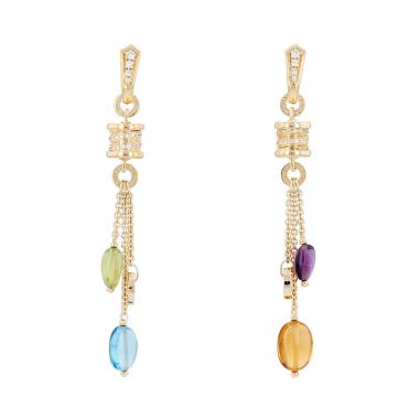 Bulgari B.Zero1 pendants earrings in yellow gold, diamonds, amethyst, citrine, peridot and topaz